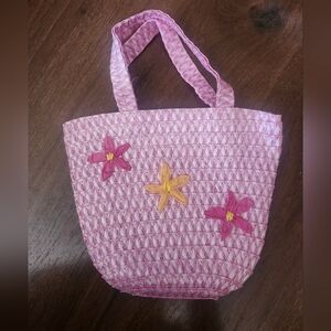 Girl's Pink Floral Woven Tote Bag